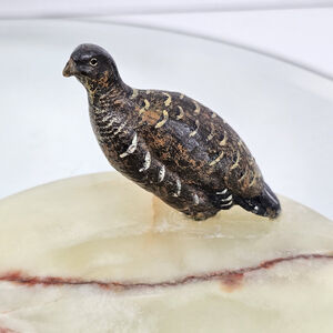 Franz Bergman Bronze Art Bird Mounted On Stone Soap Dish. Bird Is Stamped